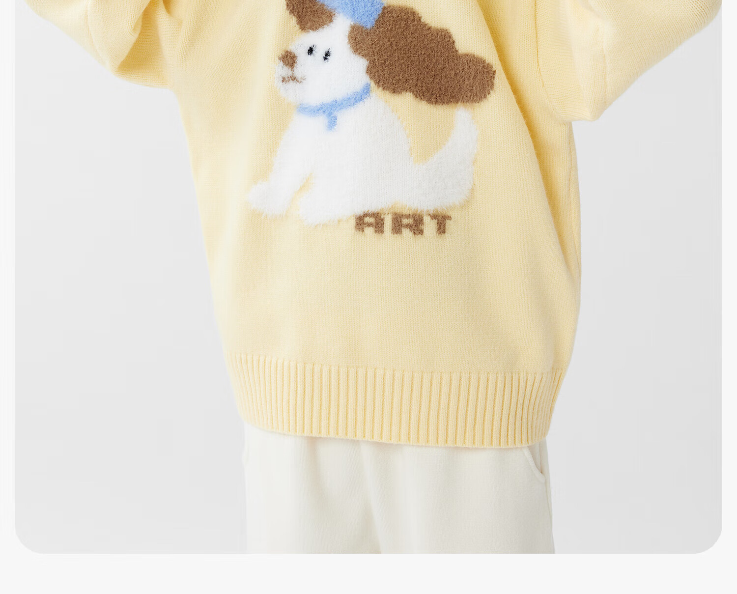 Zuo Xi Girls' Sweater Autumn Winter 2025 New Plush Inner Wear Cute Pet Children's Knitwear Trendy Light Yellow 160 5
